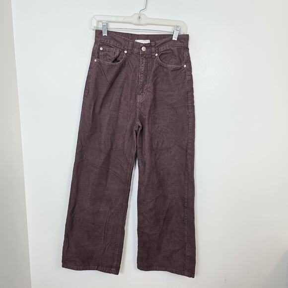 BDG Dark Brown Corduroy Grunge School Trendy High Rise Wide Leg‎ Pants Size 26 - Picture 2 of 9